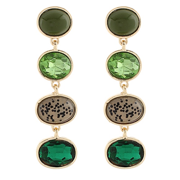 Linear Oval Stone Earrings - Picture 2 of 3